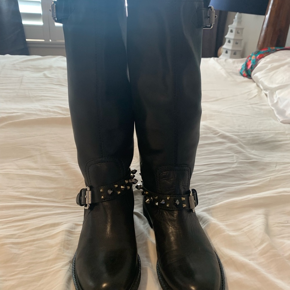 Sam Edelman Black Leather Zipper High Boots